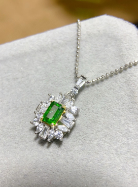 梨奈极光天然沙弗来吊坠女银镀18K金高贵彩色宝石钻石吊坠项链女