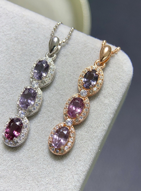 天然四季豆尖晶石吊坠 银镀18k金镶嵌彩色宝石项链 尖晶石