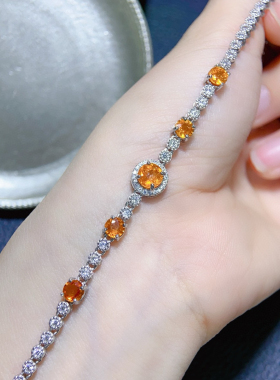 首饰女925纯银镶嵌天然芬达石榴石手链ins小众设计彩色宝石