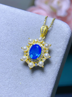 炫彩蓝欧泊吊坠，绝美显白，主石6*8mm，S925银精工镶嵌