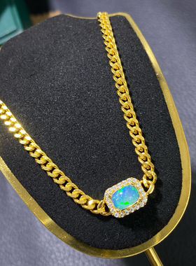 s925银镶简约欧泊手链女ins风个性潮嘻哈天然欧泊小众百搭高级