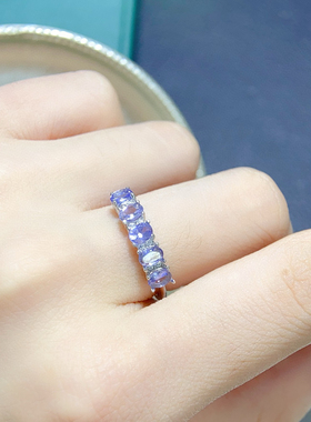 天然坦桑石戒指妖艳紫 全净体爆闪火彩925银精工镶嵌！主石3*4mm