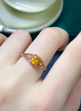 泰国一手货源 天然芬达戒指银镀18K金镶嵌天然宝石 彩色宝石女戒