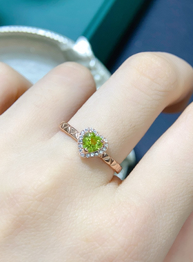 天然橄榄石戒指925纯银镶嵌双色电镀工艺玫瑰金色 主石尺寸5*5mm