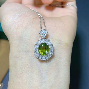 绿碧玺项链天然宝石吊坠s925纯银戴妃款时尚日韩百搭绿色宝石女