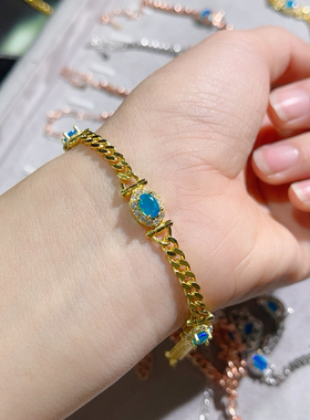 小众炫彩蓝色欧泊 火欧泊手链纯银镶嵌复古宫廷精致小众手链女