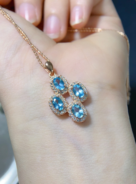 天然磷灰石吊坠 清新自然超豪华超大气款式4*6mm925银镀玫瑰金色