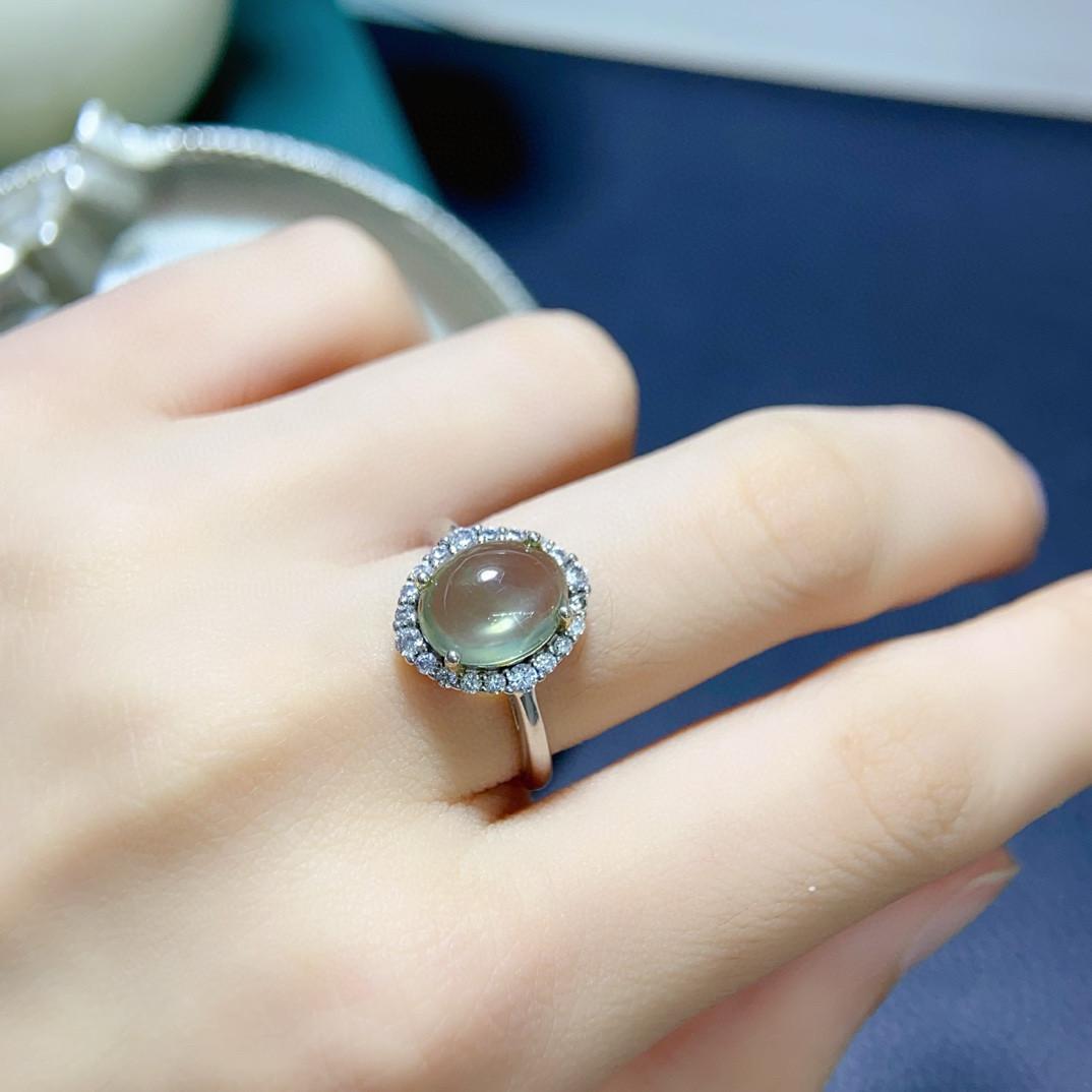 s925银镶嵌 天然葡萄石戒指女指环 玉石蛋面珠宝 送礼佳品