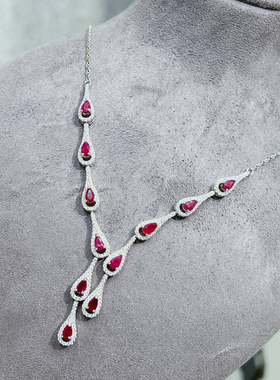 2024新款天然鸽血红红宝石颈链项链送女朋友礼物 可鉴定尺寸3*5mm