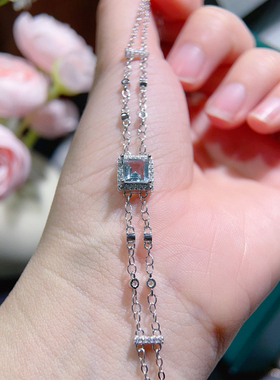 s925纯银镶嵌天然海蓝宝手链冰糖手镯真钻正品手饰证书定制款女