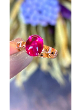 荧光体果冻感超美卢比莱碧玺戒指3.18克拉素面大漂亮18K金钻石