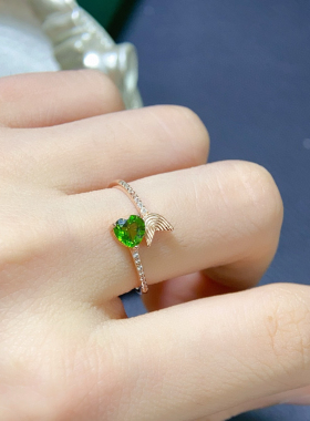 天然透辉石戒指绿色宝石超闪耀活口设计S925银镶嵌简单大气女