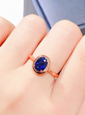 天然斯里兰卡蓝宝石戒指几乎 全净体爆闪火彩925银精工镶嵌6*8mm