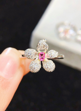 纯天然粉蓝宝戒指，帕帕拉恰 5A宝石3*4mm925银精工镶厚重用银