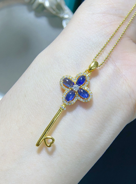 时尚钥匙项链银镀18K玫瑰金皇冠钥匙镶钻吊坠轻奢情人节礼物