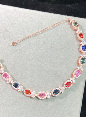 满圈镶尖晶石手链 渐变色搭配直径4*6mm 彩虹色 天然缅甸尖晶石