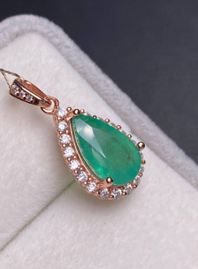 纯天然赞比亚祖母绿吊坠尺寸7*12mm主石2.615ct925纯银精工镶嵌