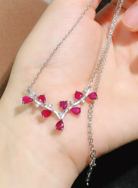 原创超显白红宝石复古气质鸽子血项链锁骨链脖子简约高级优雅礼物