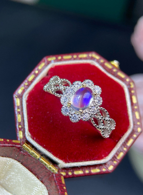 天然月光石戒指女款简约银托开口日韩潮人时尚水晶饰品礼物