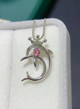 海豚款圆形3mm 纯银吊坠空托S925银镀金 精工银饰小清新项坠