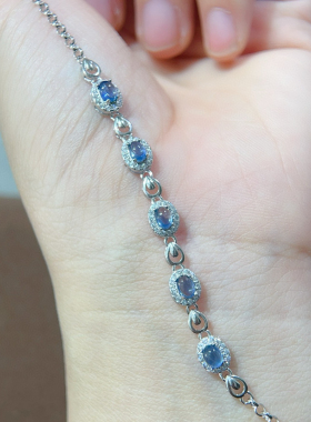 天然斯里兰卡蓝宝石手链 S925银精工镶嵌主石尺寸3*4mm