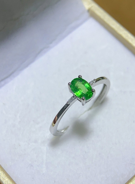 天然沙弗莱戒指非常贵重高档的宝石主石4*6mm925纯银精工镶嵌