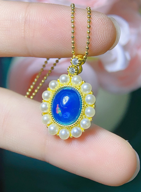 炫彩蓝欧泊吊坠，绝美显白主石8*10mm，S925银精工镶嵌