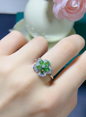 彩宝轻奢花朵戒指女ins镶嵌满钻冷淡风时尚个性天然沙弗来戒指