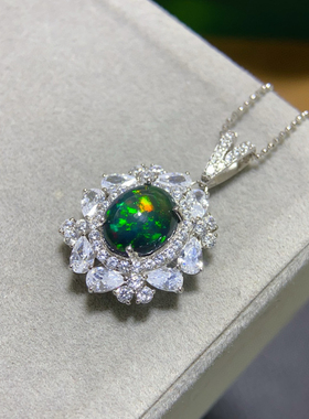 s925纯银镶嵌天然黑欧泊吊坠订做 配镶彩色宝石彩宝珠宝