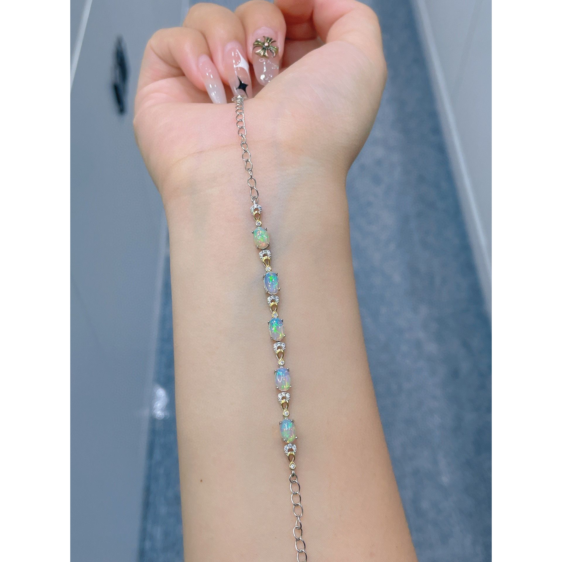 天然炫彩澳宝欧泊手链澳大利亚白欧泊手链日韩时尚欧泊手串礼物