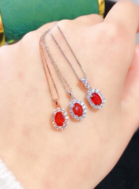 纯天然彩蓝宝吊坠炒粉嫩晶体通透5A级宝石925银镶嵌