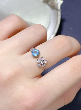 新款天然天空磷灰石戒指女晶体全净火彩爆闪s925银精工镶嵌