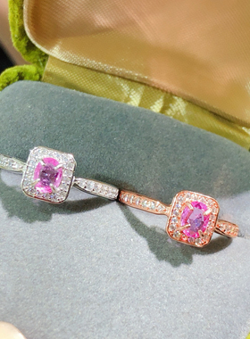 纯天然红蓝宝戒指通透5A级宝石4*5mm925银精工镶嵌厚重用银