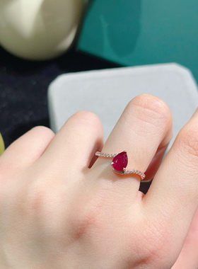 新款特惠天然缅甸红宝石戒指5*7mms925银镀金 小巧精致鸽血红戒指