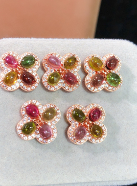 天然碧玺项链糖果色纯银镶嵌天然宝石镶嵌锁骨链礼物k金椭圆