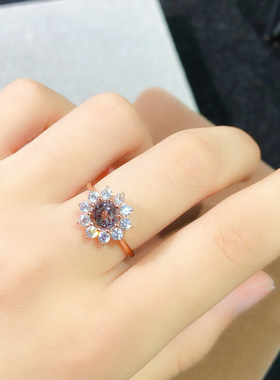 特惠天然缅甸尖晶石戒指s925银镀金精工嵌6mm开口戴妃戒指