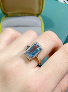 纯天然伦敦蓝蓝托帕石戒指出货，颜色超深的伦敦蓝母6*11mm