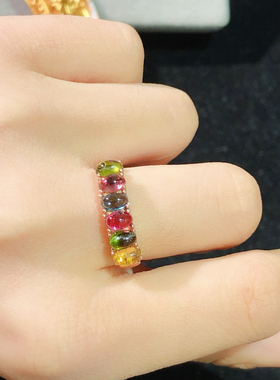 特惠天然糖果色碧玺戒指晶体干净颜色美丽主石3*5mm925银精工镶嵌