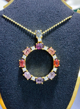 纯天然尖晶石吊坠甜甜圈粉嫩通透5A级宝925银精工镶嵌厚重用银