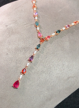 多克拉天然尖晶石宝石项链 银镀18K玫瑰金镶嵌钻石彩色宝石