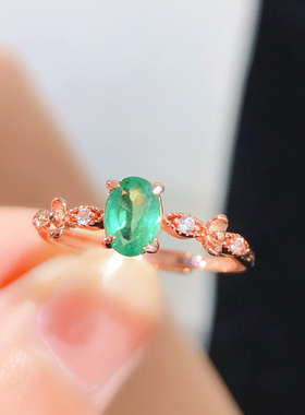 天然哥伦比亚祖母绿戒指 粒粒都是精品S925银精工镶嵌