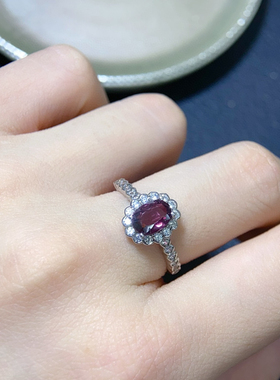 天然碧玺戒指樱花粉碧玺薄荷绿碧玺925银镶嵌戒指镶金级净体火彩