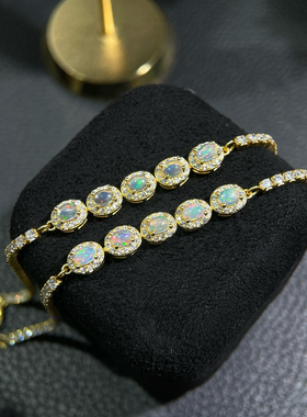 天然白欧泊手链经典大方火彩绚丽上手效果好价格实惠 925银镶嵌