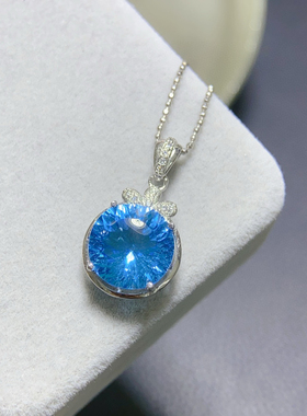 天然托帕石吊坠女款925银镶嵌宝石项链锁骨链时尚饰品礼物