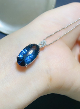 高级定制新品百搭轻奢托帕石项链大颗粒蓝色宝石生日新年礼物