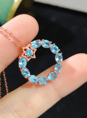 纯天然磷灰石吊坠高净度满火彩925纯银精工镶嵌主石3*4mm