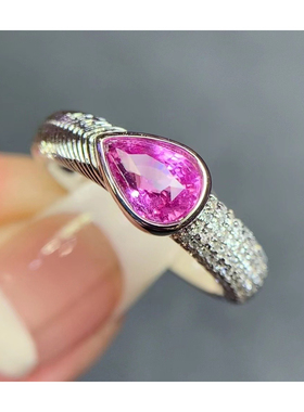 适合日常佩戴无烧帕帕拉恰蓝宝石戒指主石1.01ct钻石82p总重4.23g