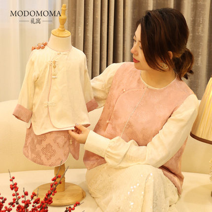 亲子装春季新款母女装新中式穿搭马甲小童女宝宝洋气时尚国风旗袍