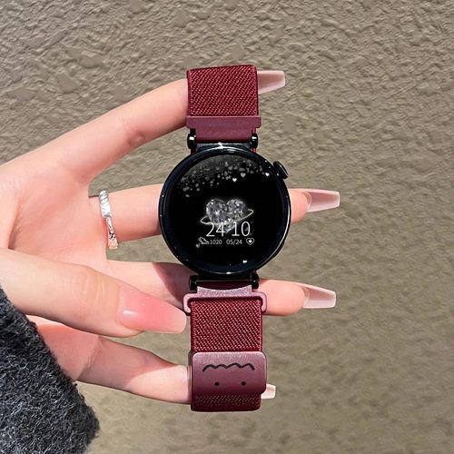 适用华为gt5表带gt6女款gt4笑脸涂鸦编织磁吸扣Watch4/3手表gt2pro荣耀GS3i智能41mm运动腕带创意高级感配件