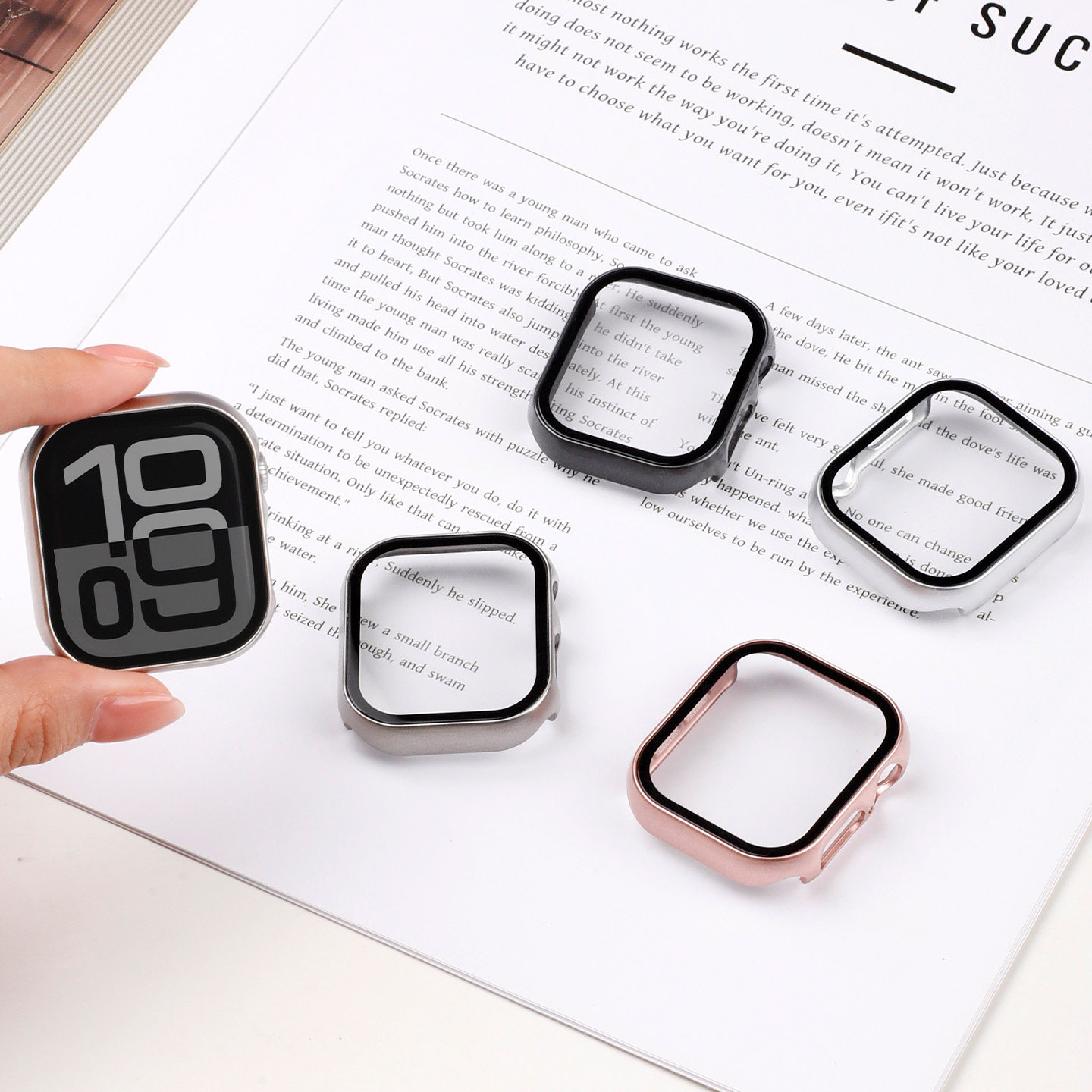 适用AppleWatchS11保护壳S10钢化壳膜一体iwatch9苹果手表S8表壳S7透明ultra3边框2半包硬壳S6防摔SE表套配件图片